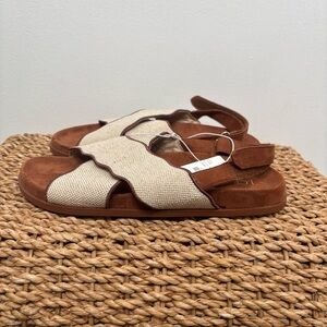 J.Crew Factory Scalloped‎ Sandals Brown Natural Mixed Women’s 9